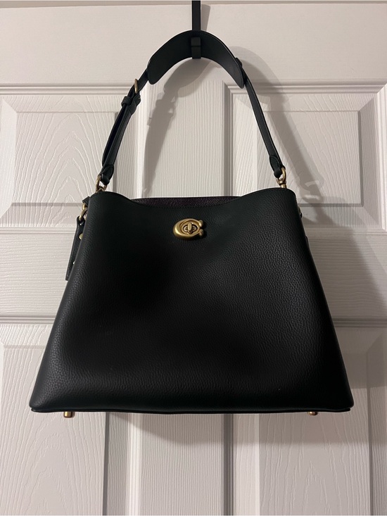 Coach Handbags - Coach Black Leather Shoulder Bag with Gold Turn-Lock